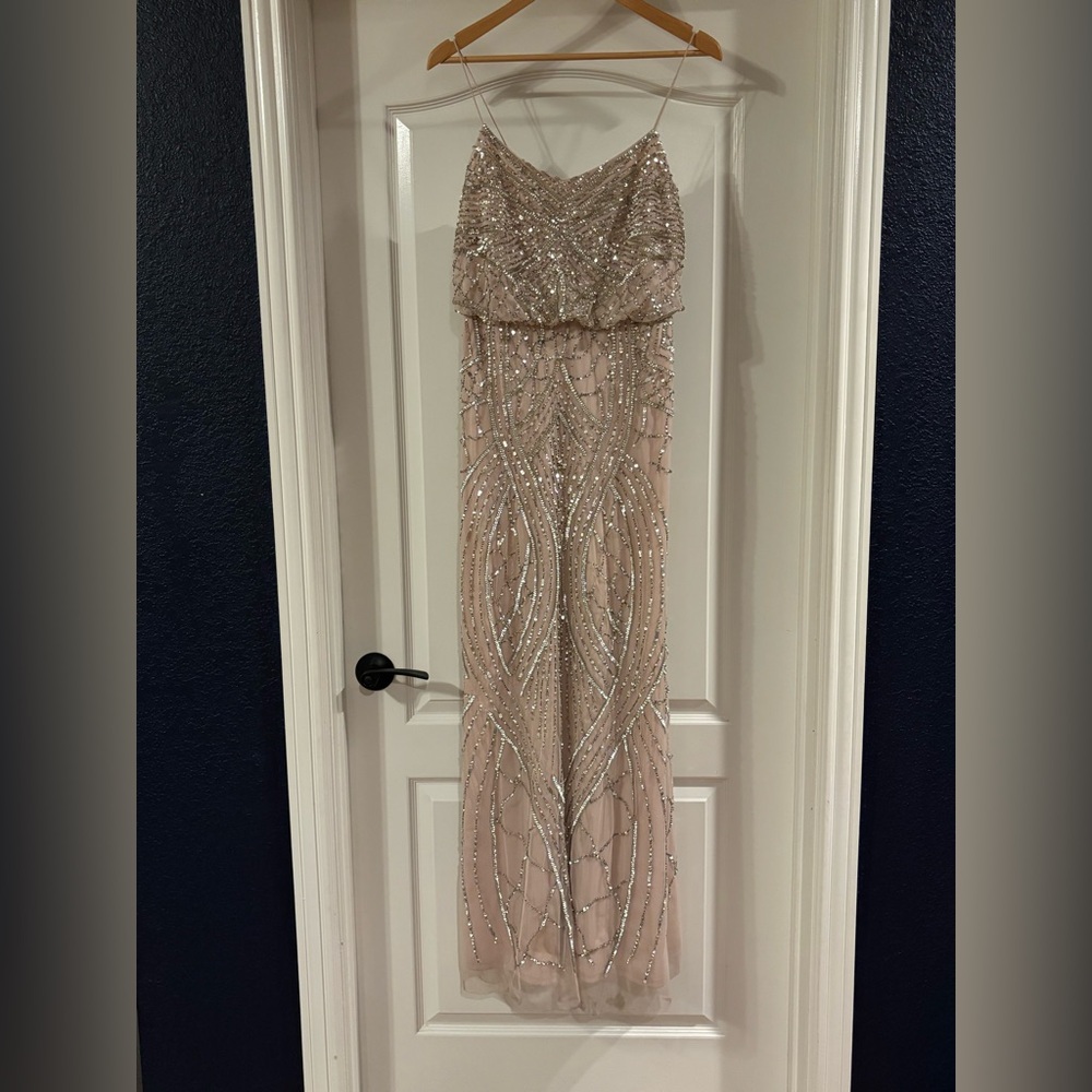 Adrianna Papell Blush Pink Beaded Sequined Formal Dress